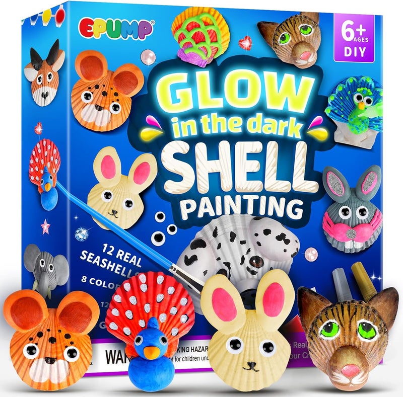 EPUMP Shell Painting Kit for Kids - Glow in The Dark Arts and Crafts Supplies Kits for Girls Boys - Kids Activities Creative Art Set Birthday Gifts DIY Paint Toys for Age 6 7 8 9 10 11 12 Years Old - Image 1